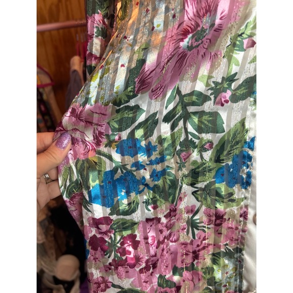 Victorias Secret VTG Gold Label Floral Metallic Stripe Sleep Shirt Top Sz L - Picture 4 of 9